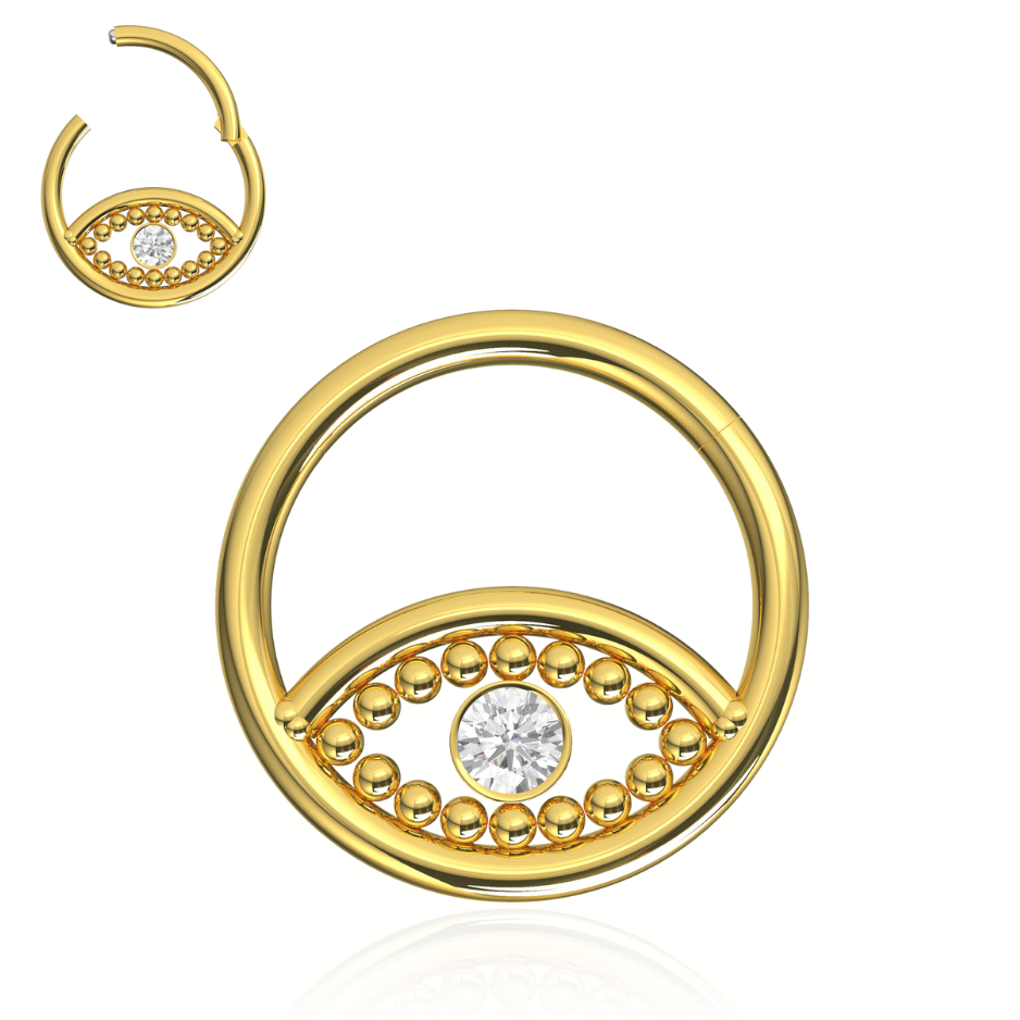 316L Surgical Steel Cubic Zirconia Jewelled Eye Hinged Segment Clicker Ring - Monster Piercing