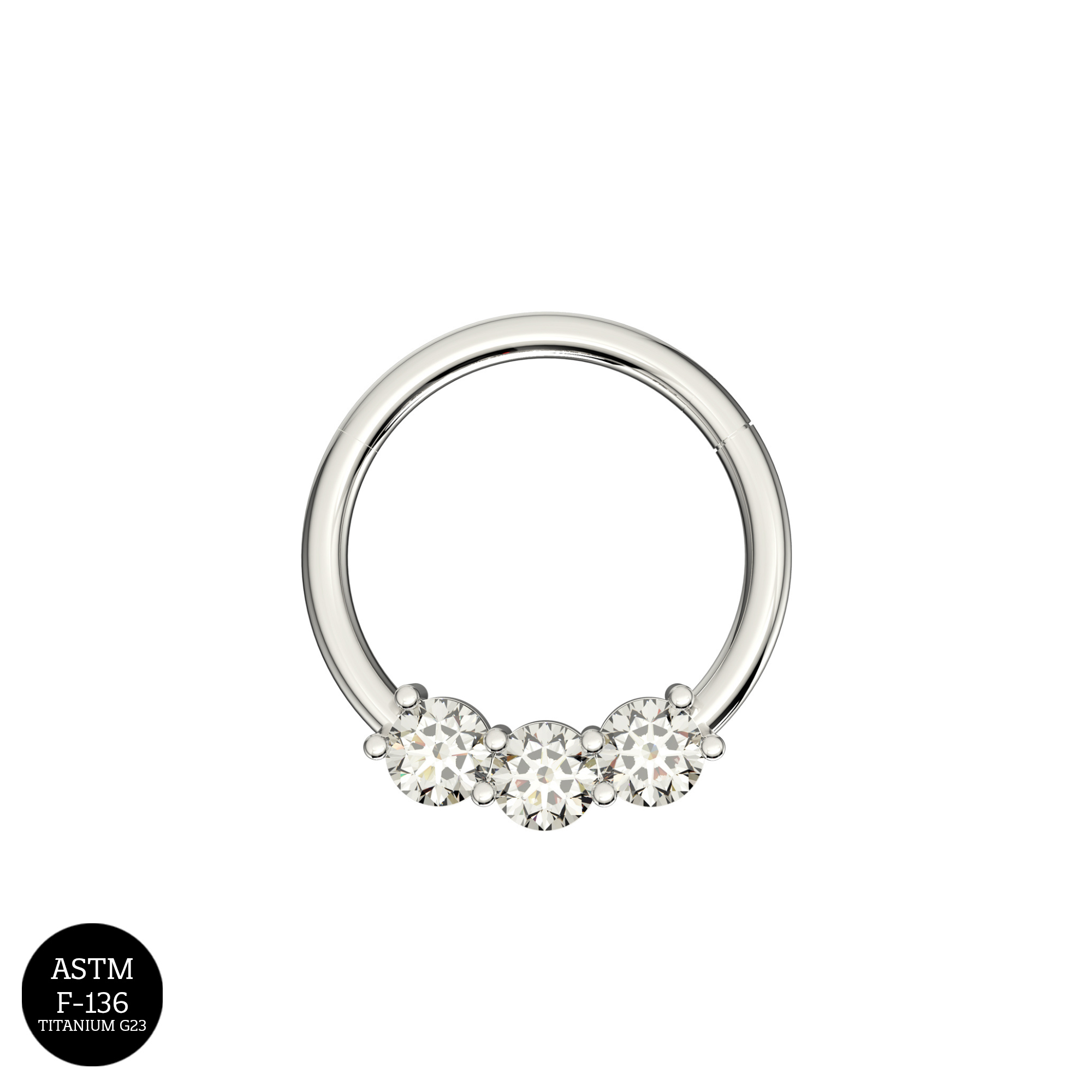 G23 Titanium Tri-Jewelled Hinged Segment Clicker Ring - Monster Piercing