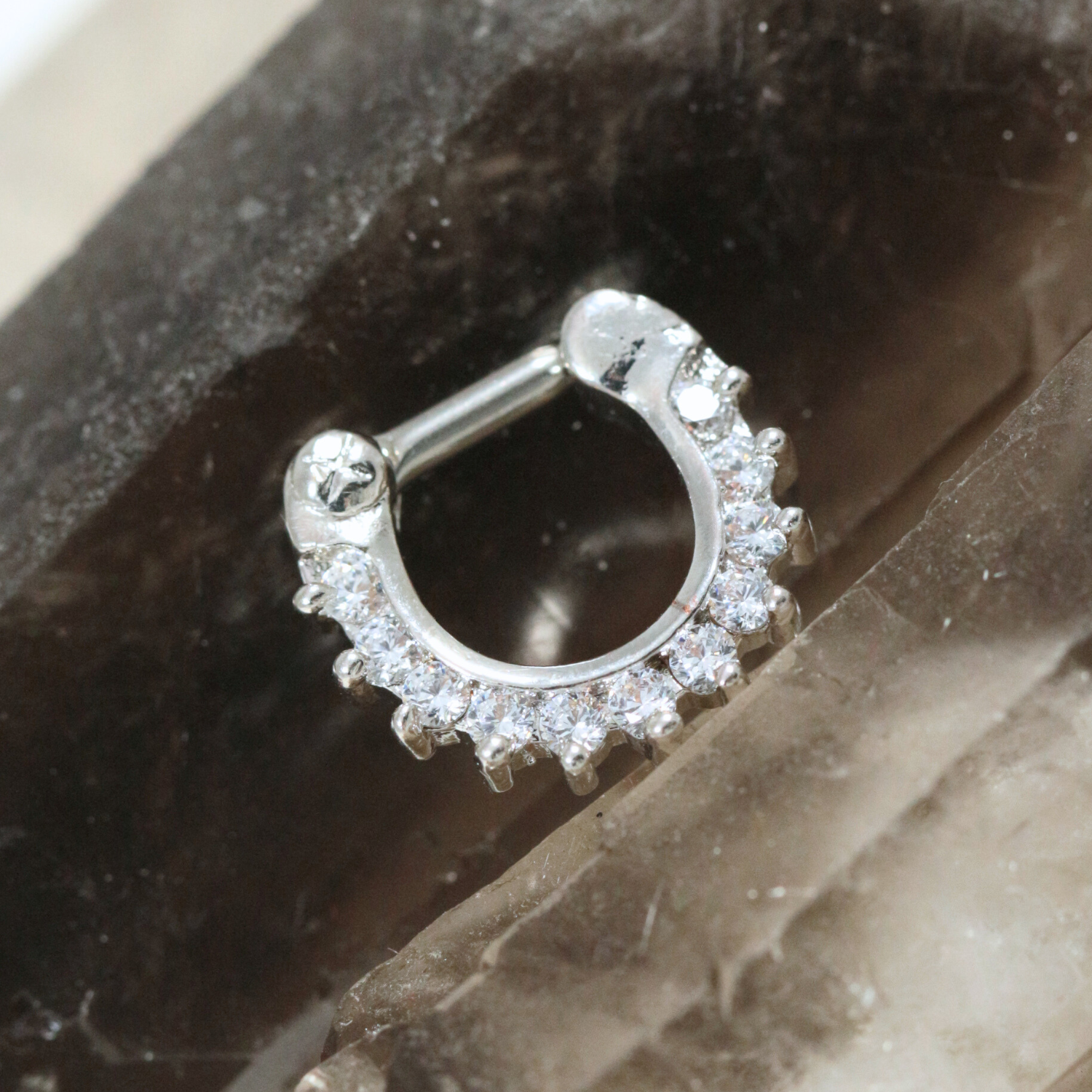 316L Surgical Steel & 9 CZ's Studded Septum Clicker Ring - Monster Piercing
