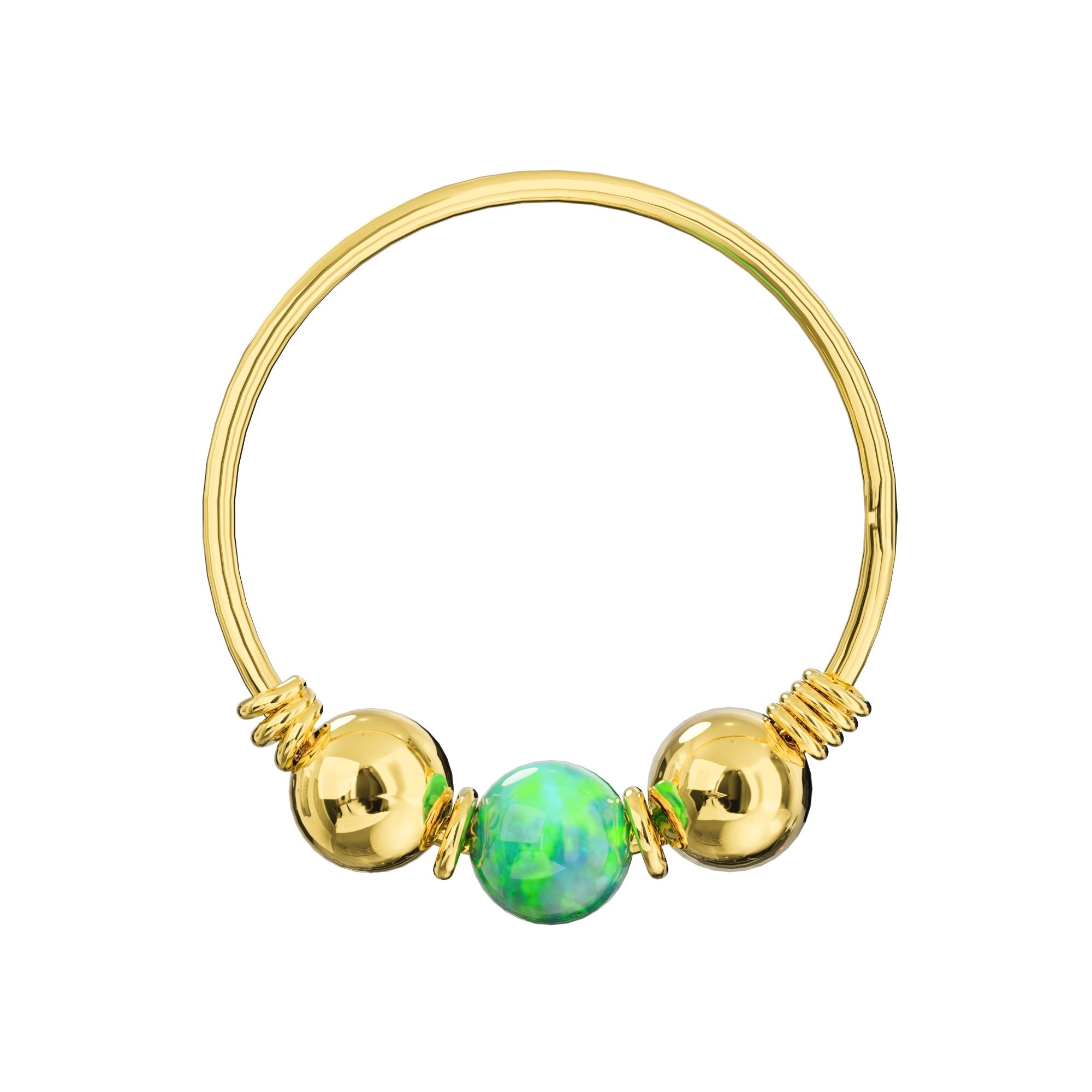 9K Gold Spring Coil end with Opal center Nose Hoop Ring - Monster Piercing