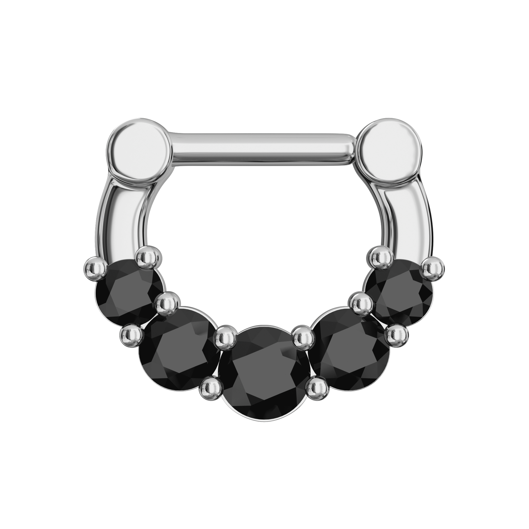 316L Surgical Steel Five Pronged Black CZs Septum Clicker Ring - Monster Piercing