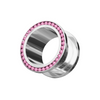 316L Surgical Steel Pink Ball Top White Edge Flesh Tunnel