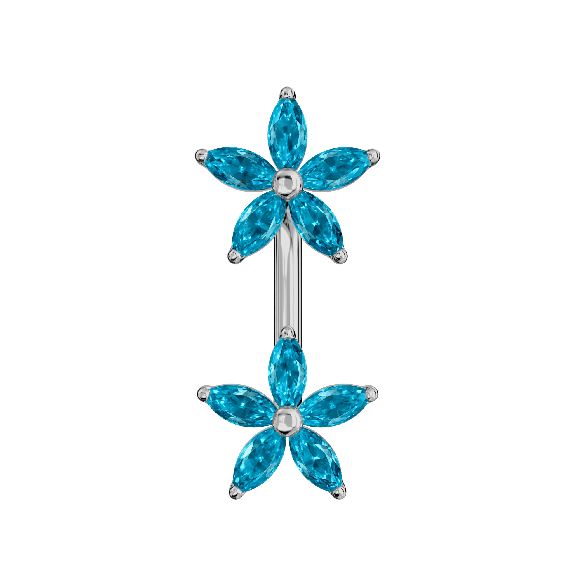 925 Sterling Silver Jewelled Daisies Spinal Belly Button Ring - Monster Piercing