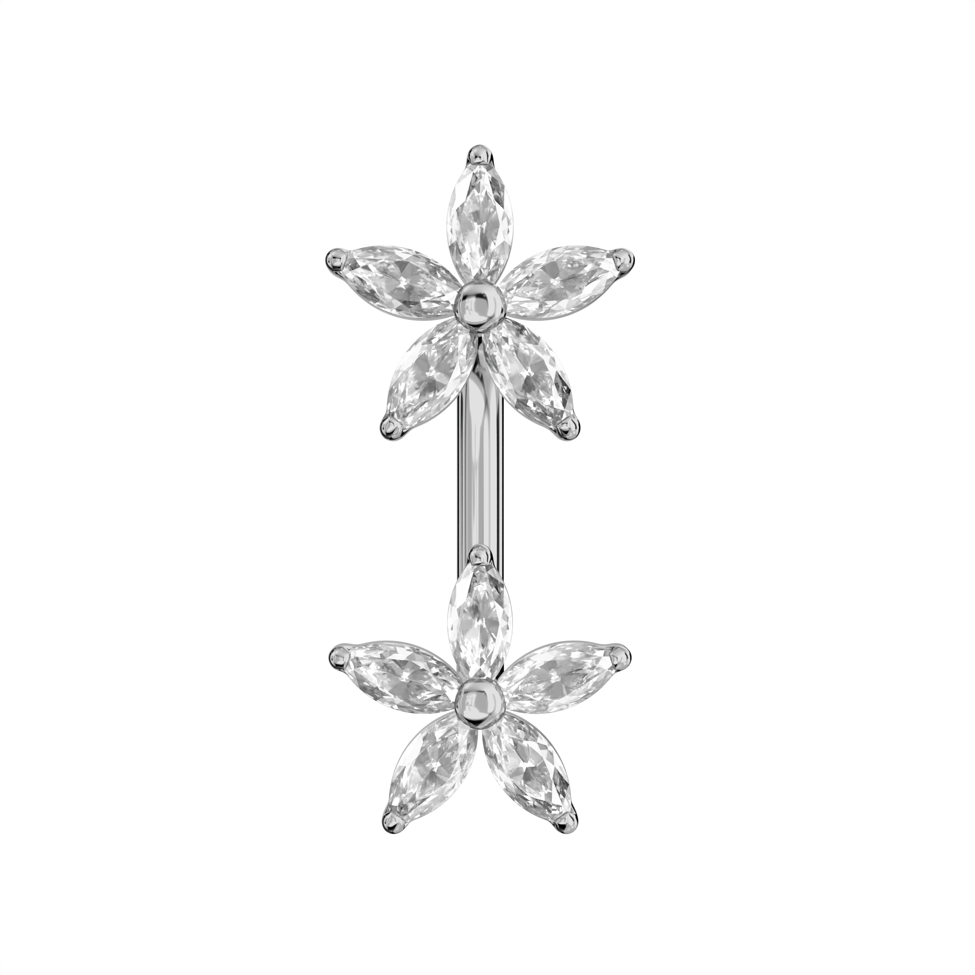 925 Sterling Silver Jewelled Daisies Spinal Belly Button Ring - Monster Piercing