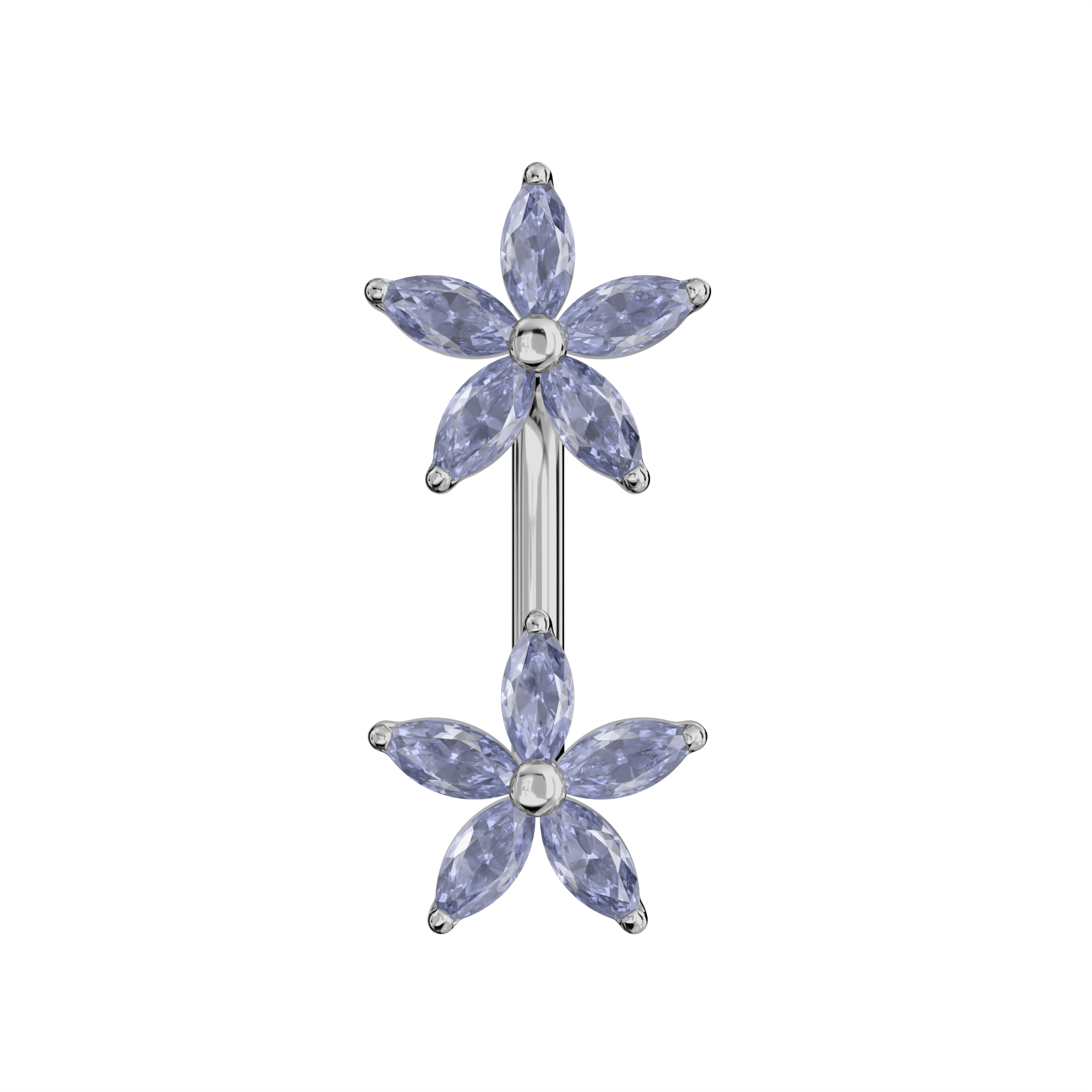925 Sterling Silver Jewelled Daisies Spinal Belly Button Ring - Monster Piercing
