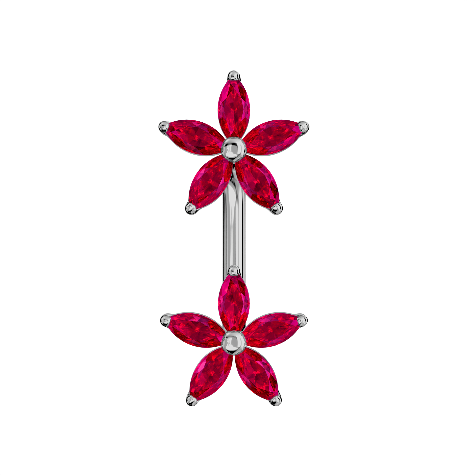 925 Sterling Silver Jewelled Daisies Spinal Belly Button Ring - Monster Piercing