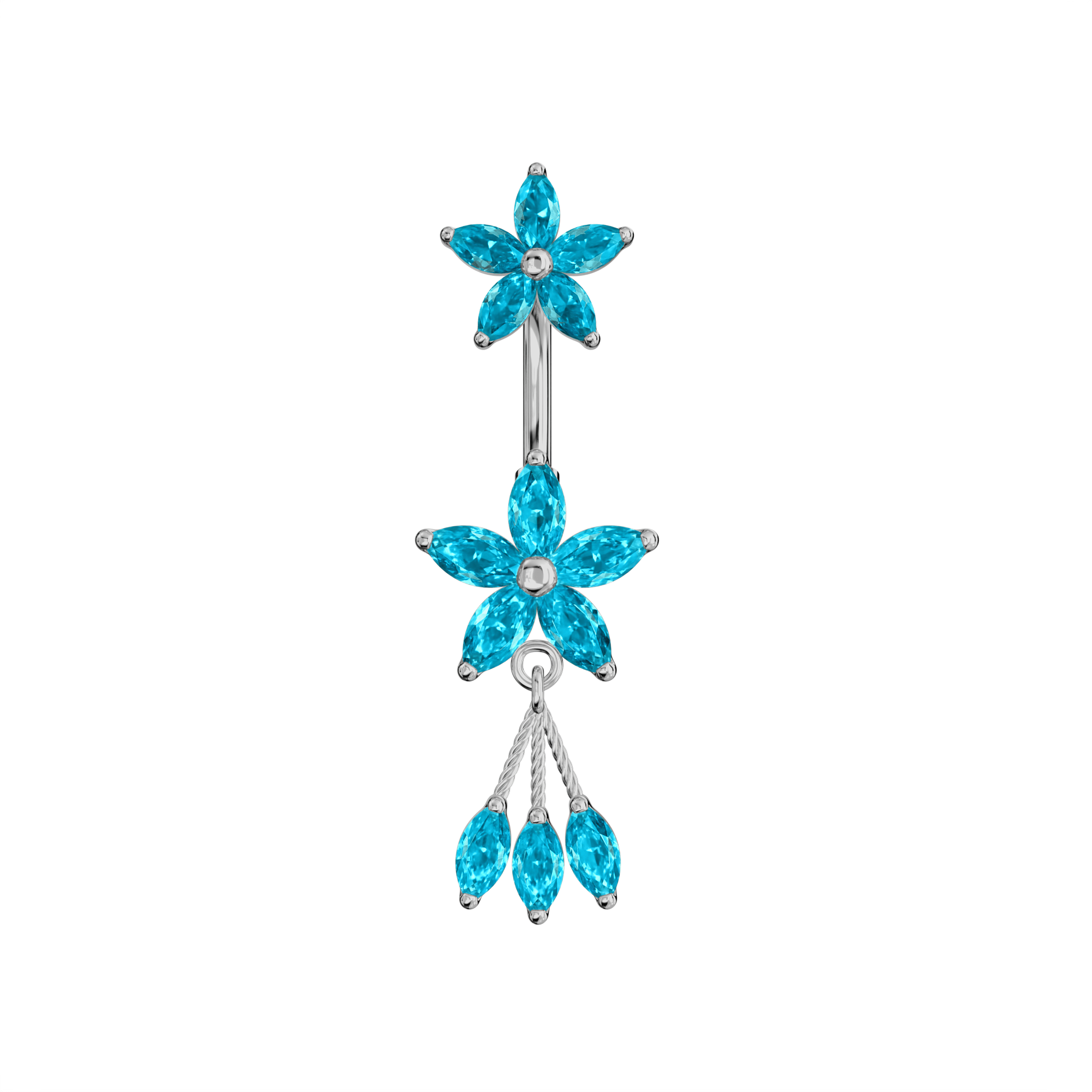 925 Sterling Silver Jewelled Flower Dangling Spinal Ring - Monster Piercing