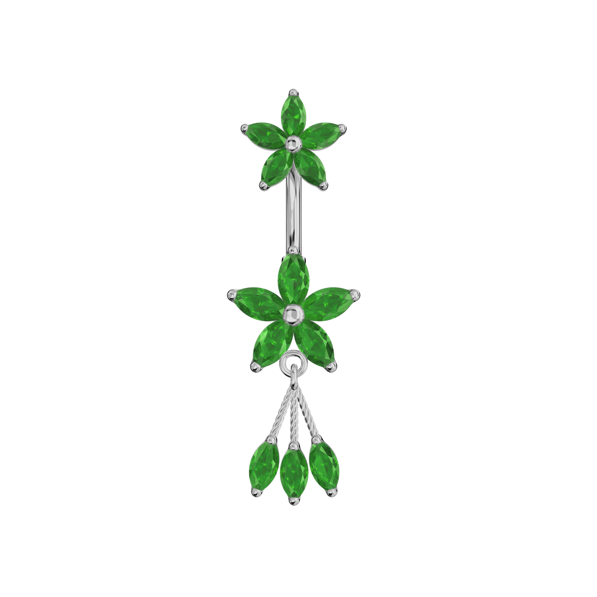 925 Sterling Silver Jewelled Flower Dangling Spinal Ring - Monster Piercing