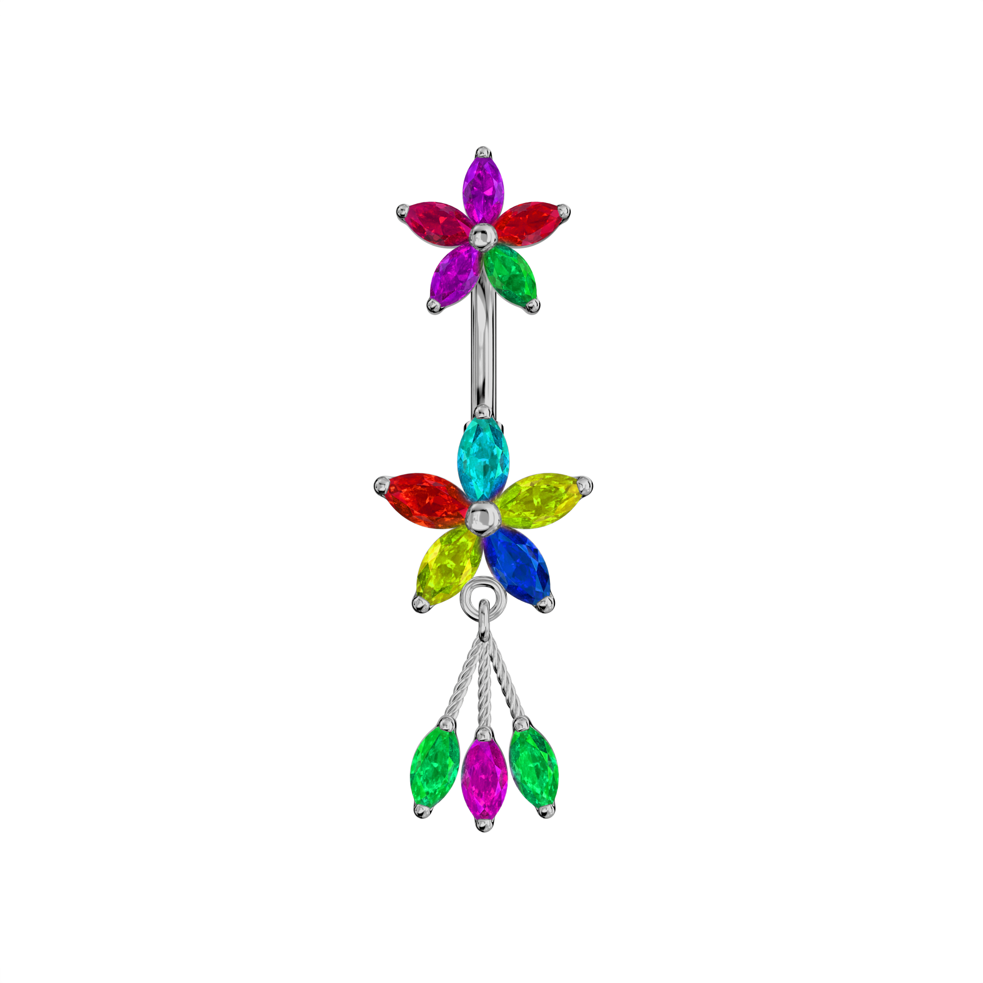 925 Sterling Silver Jewelled Flower Dangling Spinal Ring - Monster Piercing