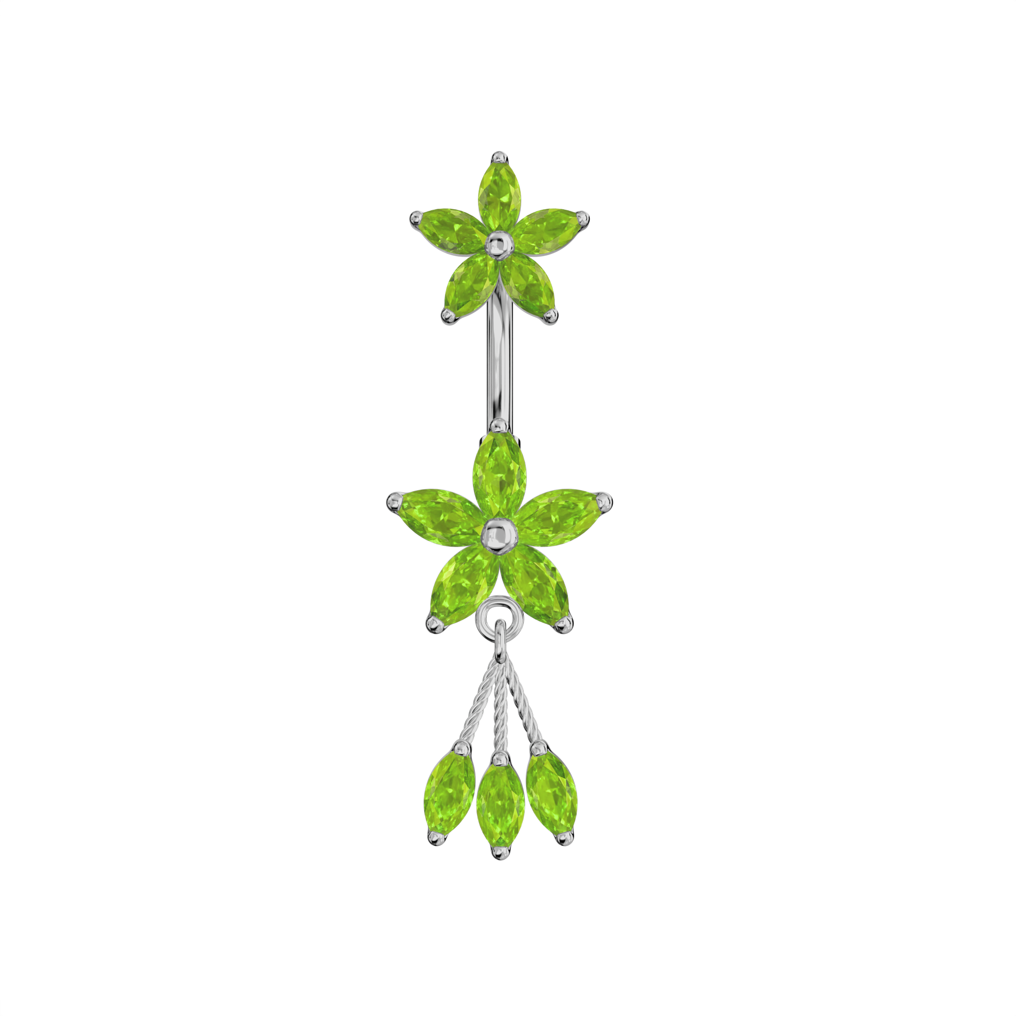 925 Sterling Silver Jewelled Flower Dangling Spinal Ring - Monster Piercing