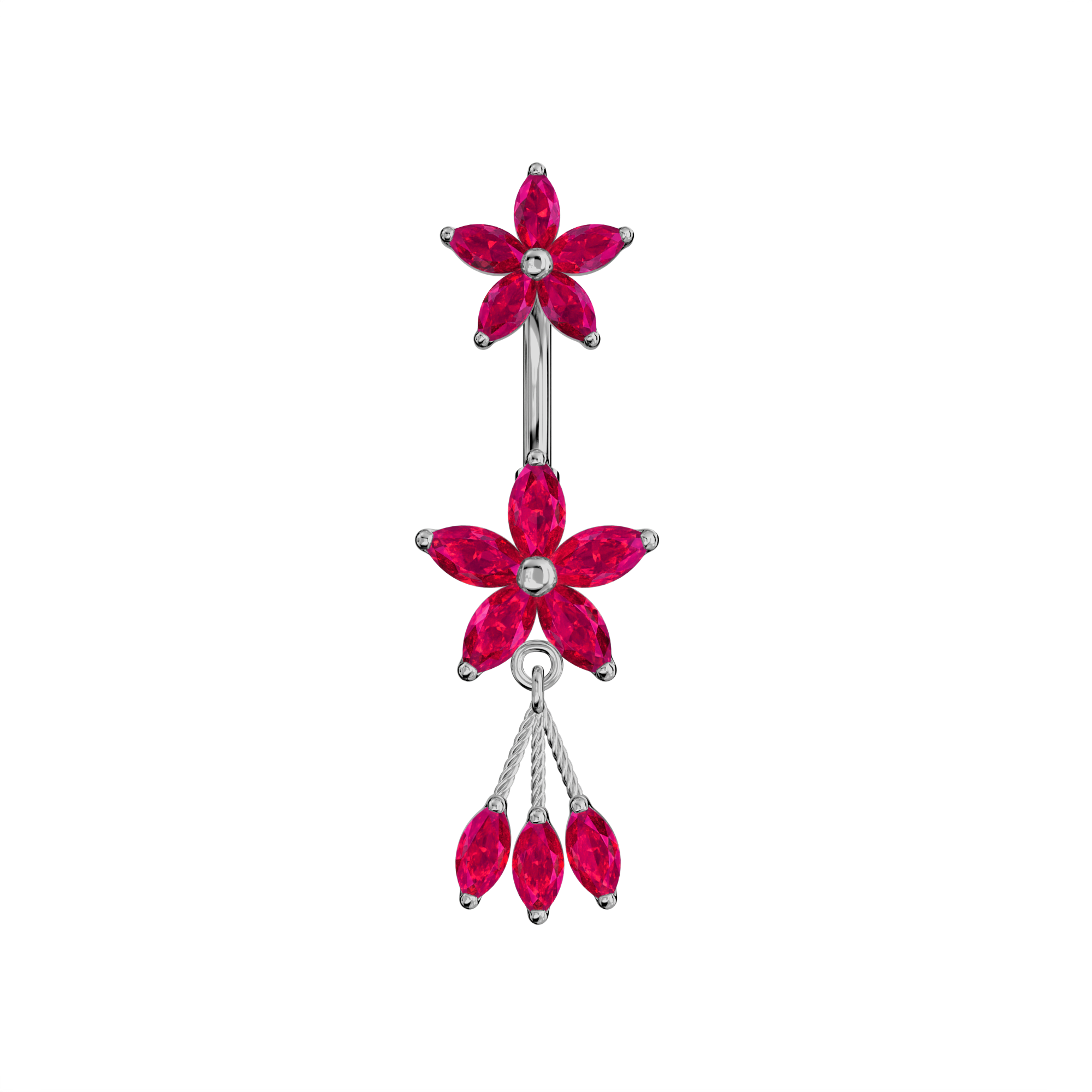 925 Sterling Silver Jewelled Flower Dangling Spinal Ring - Monster Piercing