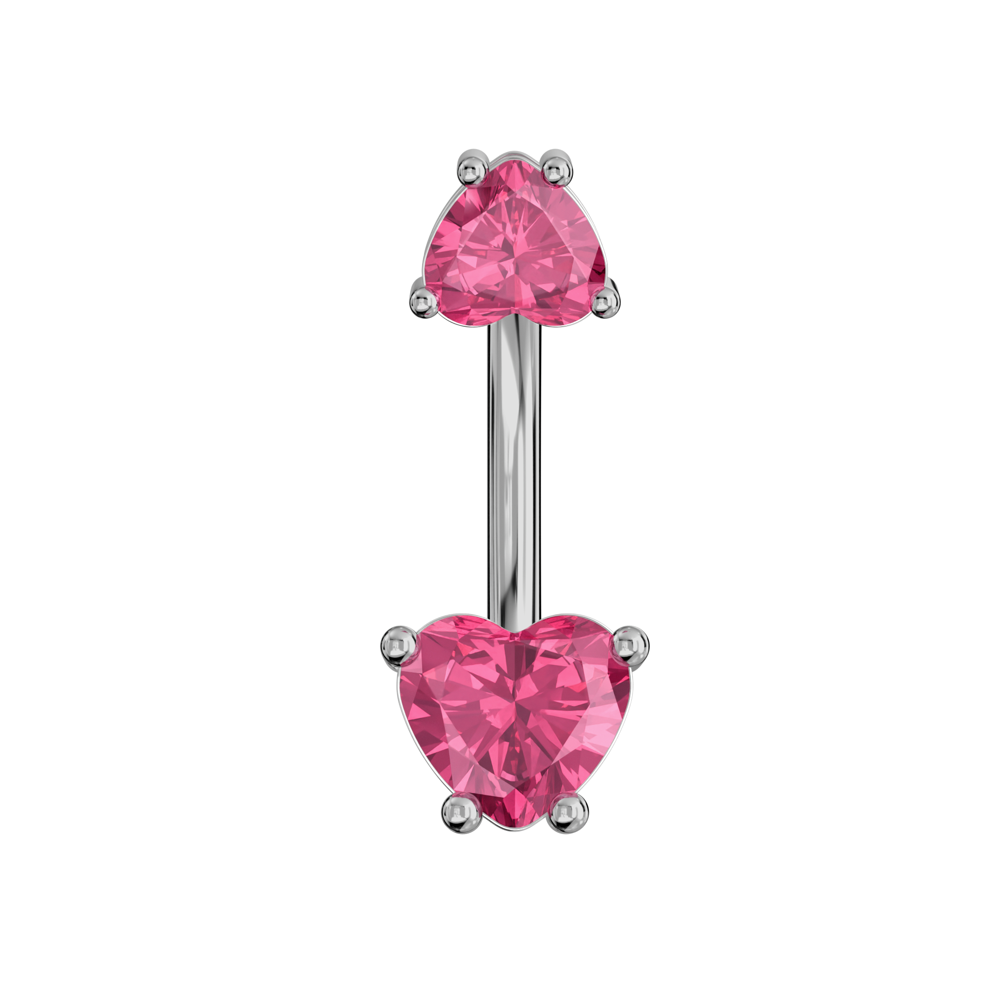 925 Sterling Silver Jewelled Hearts Spinal Belly Button Ring - Monster Piercing