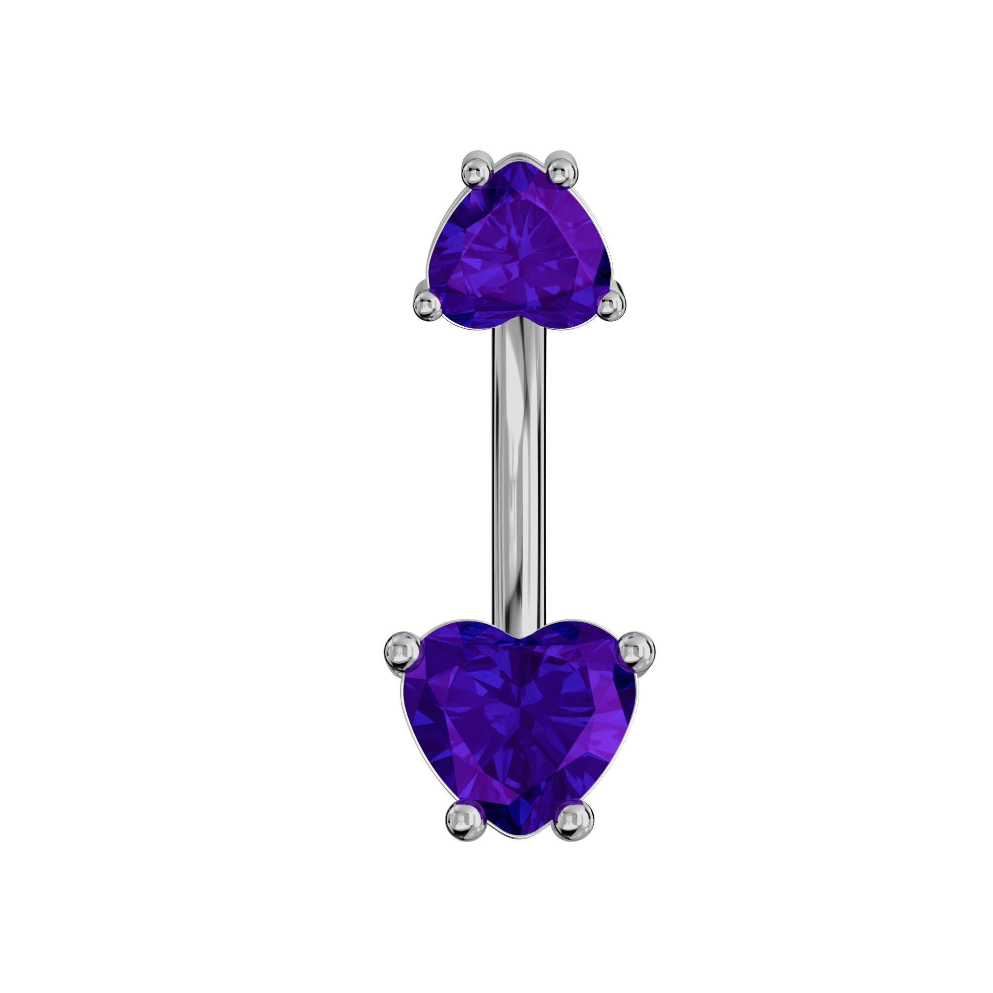 925 Sterling Silver Jewelled Hearts Spinal Belly Button Ring - Monster Piercing