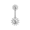 925 Sterling Silver Round CZ Jewelled Double Crystal Flower Non Dangle Belly Button Ring