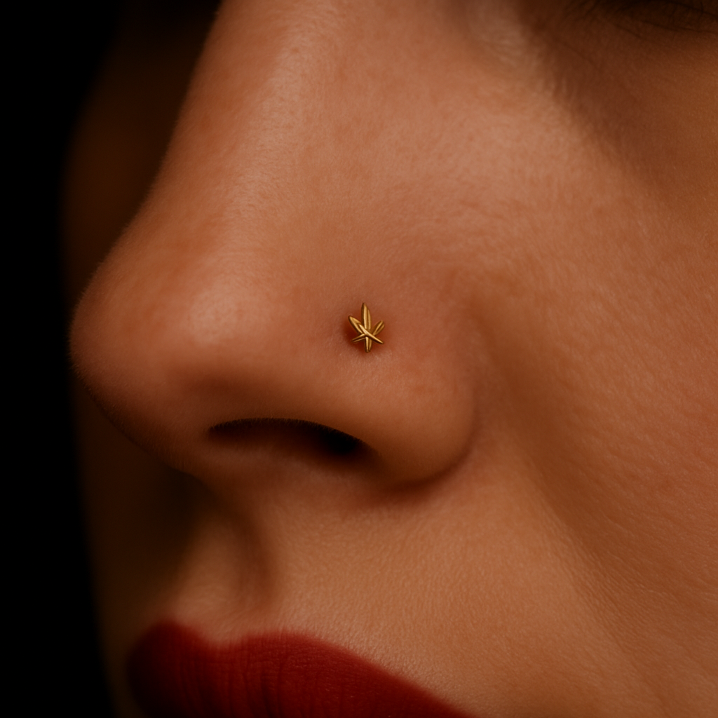 14K Gold  Marijuana Leaf and Bio Flex Nose Screw - Monster Piercing