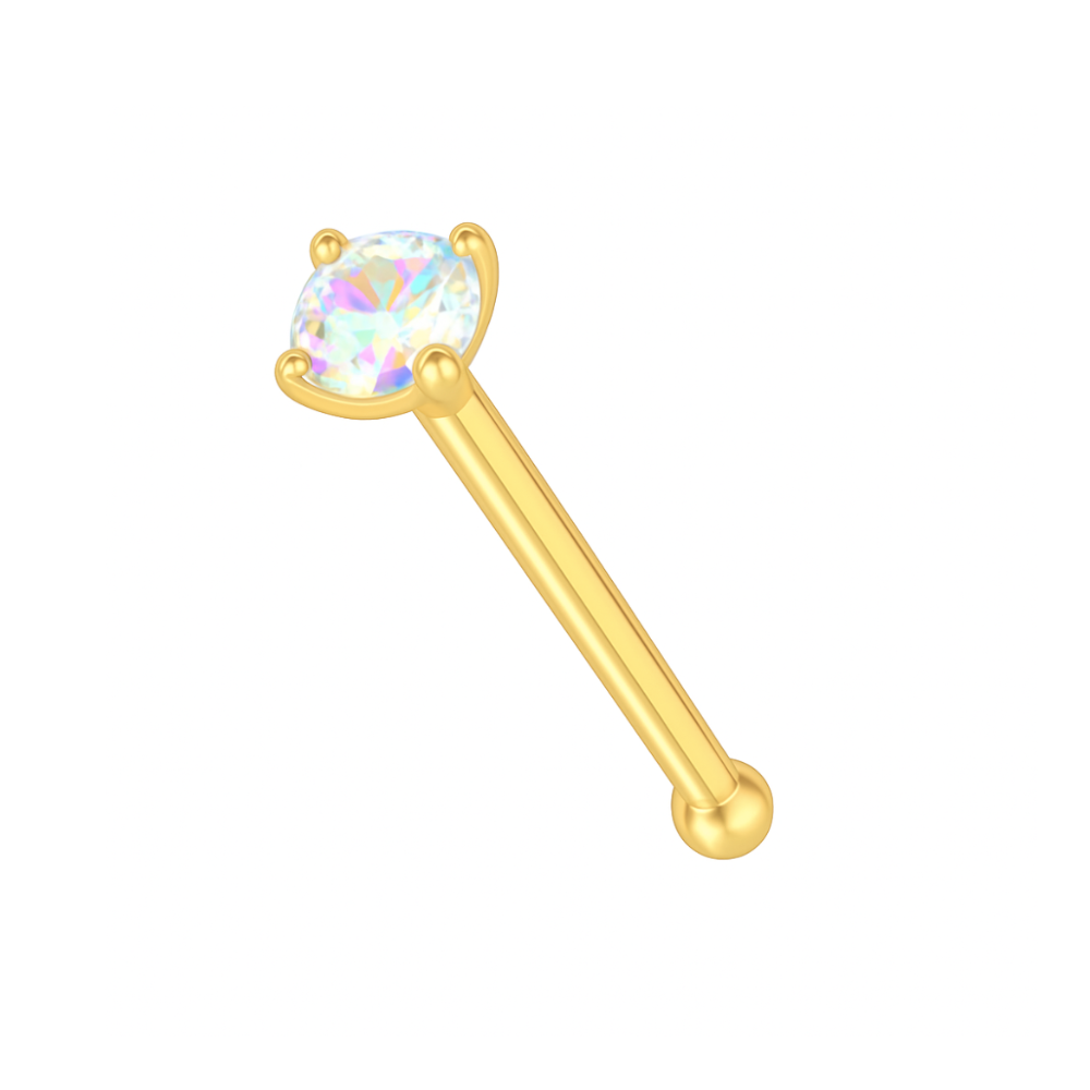 14K Gold Colourful Crystal Jewelled Ball End Nose Pin - Monster Piercing