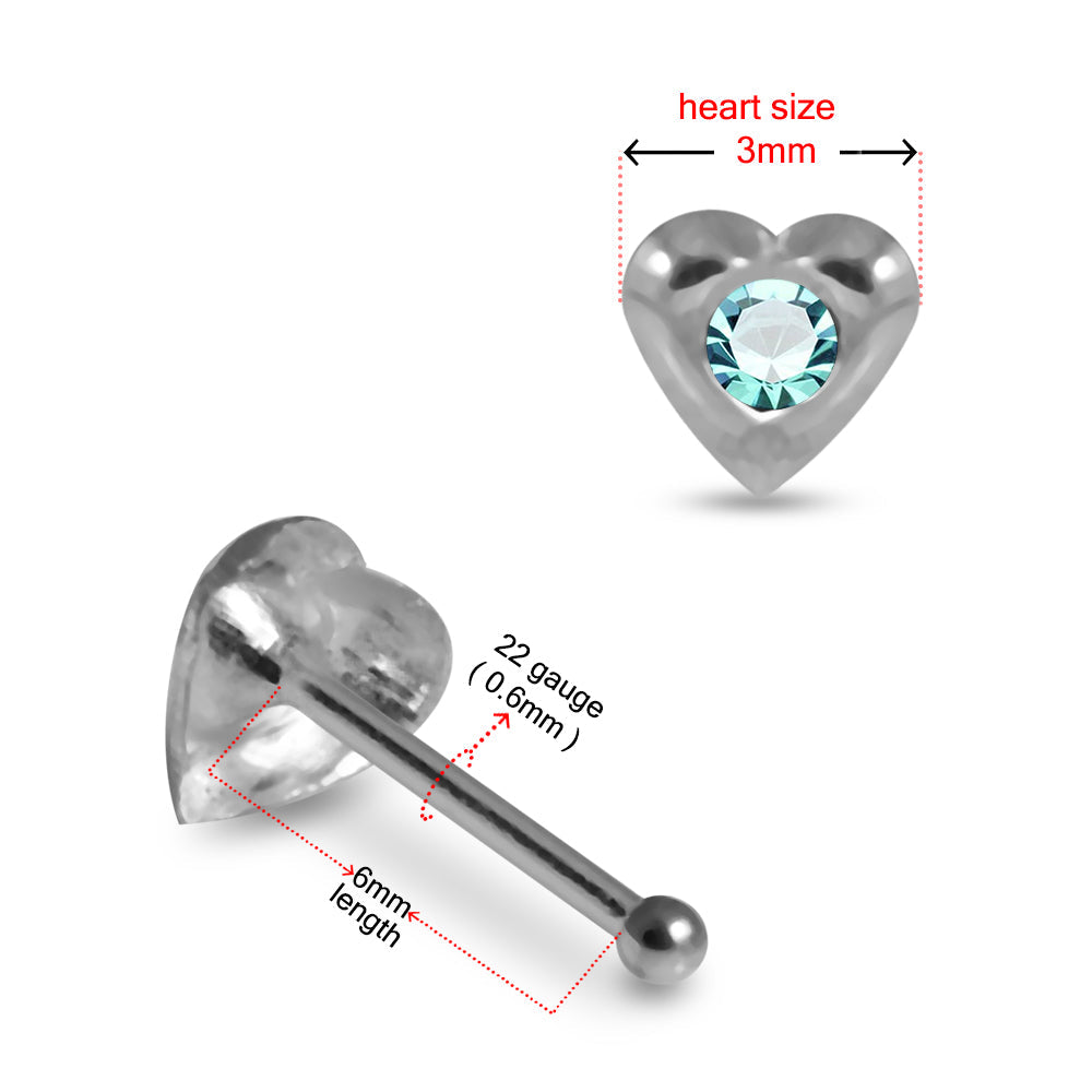 Set of 10pcs 925 Sterling Silver Jewelled Heart Nose Bone Set - Monster Piercing