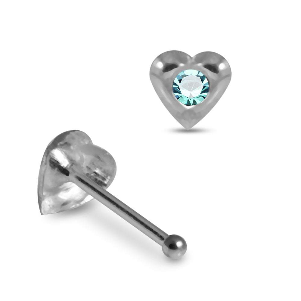 Set of 10pcs 925 Sterling Silver Jewelled Heart Nose Bone Set - Monster Piercing