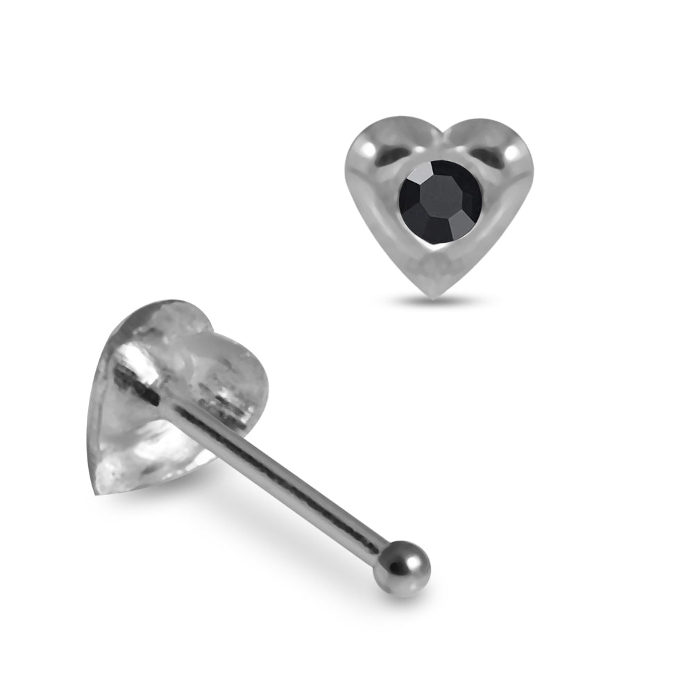 Set of 10pcs 925 Sterling Silver Jewelled Heart Nose Bone Set - Monster Piercing