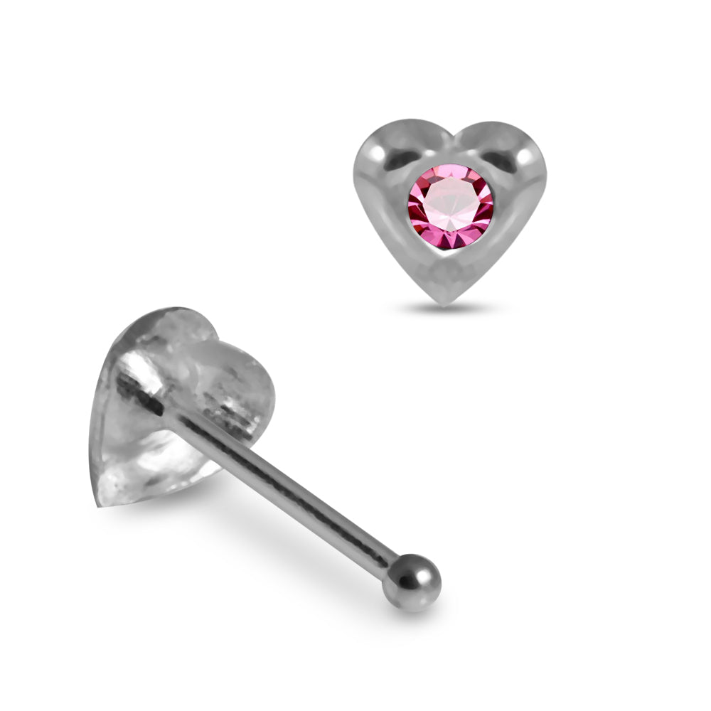 Set of 10pcs 925 Sterling Silver Jewelled Heart Nose Bone Set - Monster Piercing