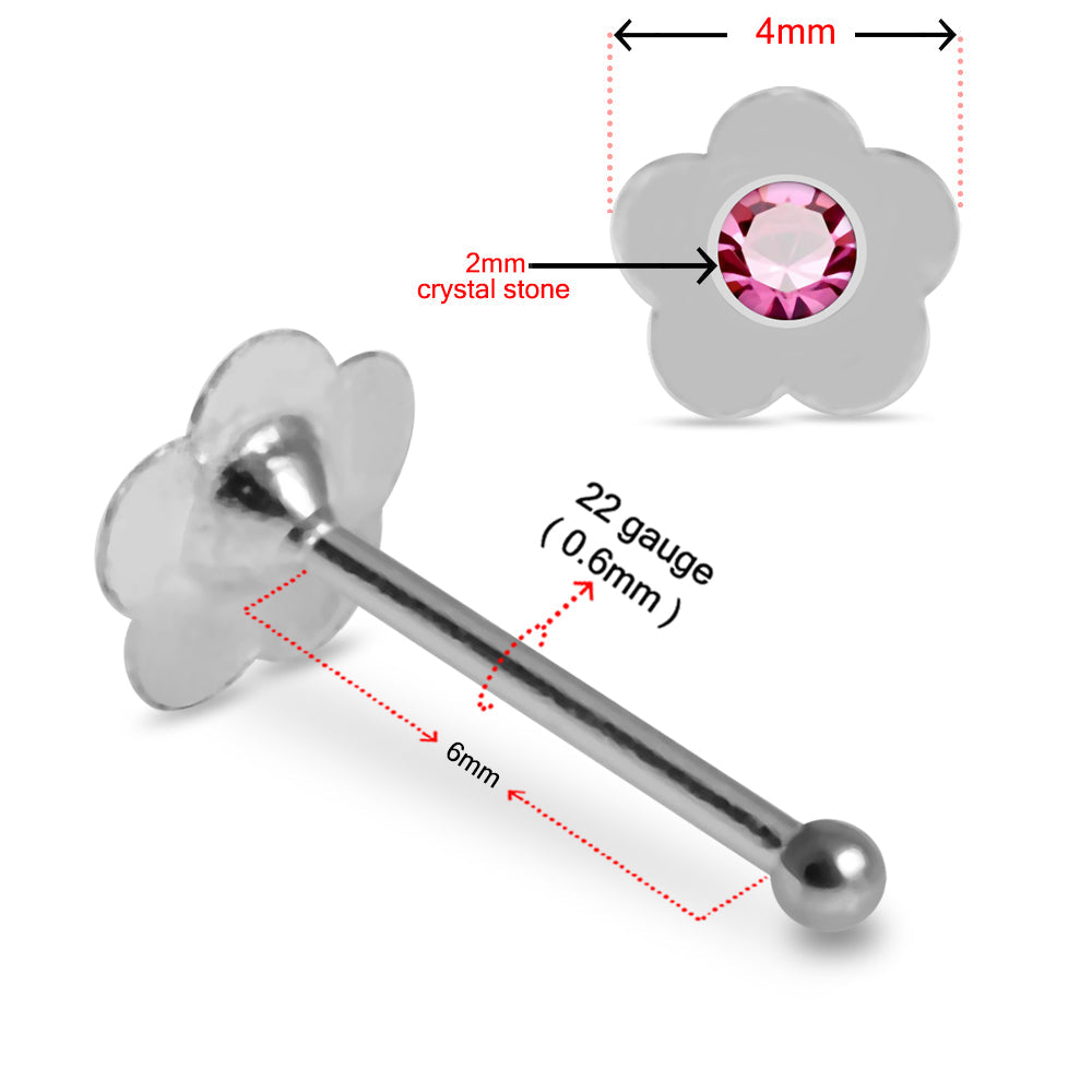 Set of 10pcs Mix 925 Sterling Silver Jewelled Flower Ball End Nose stud Box - Monster Piercing