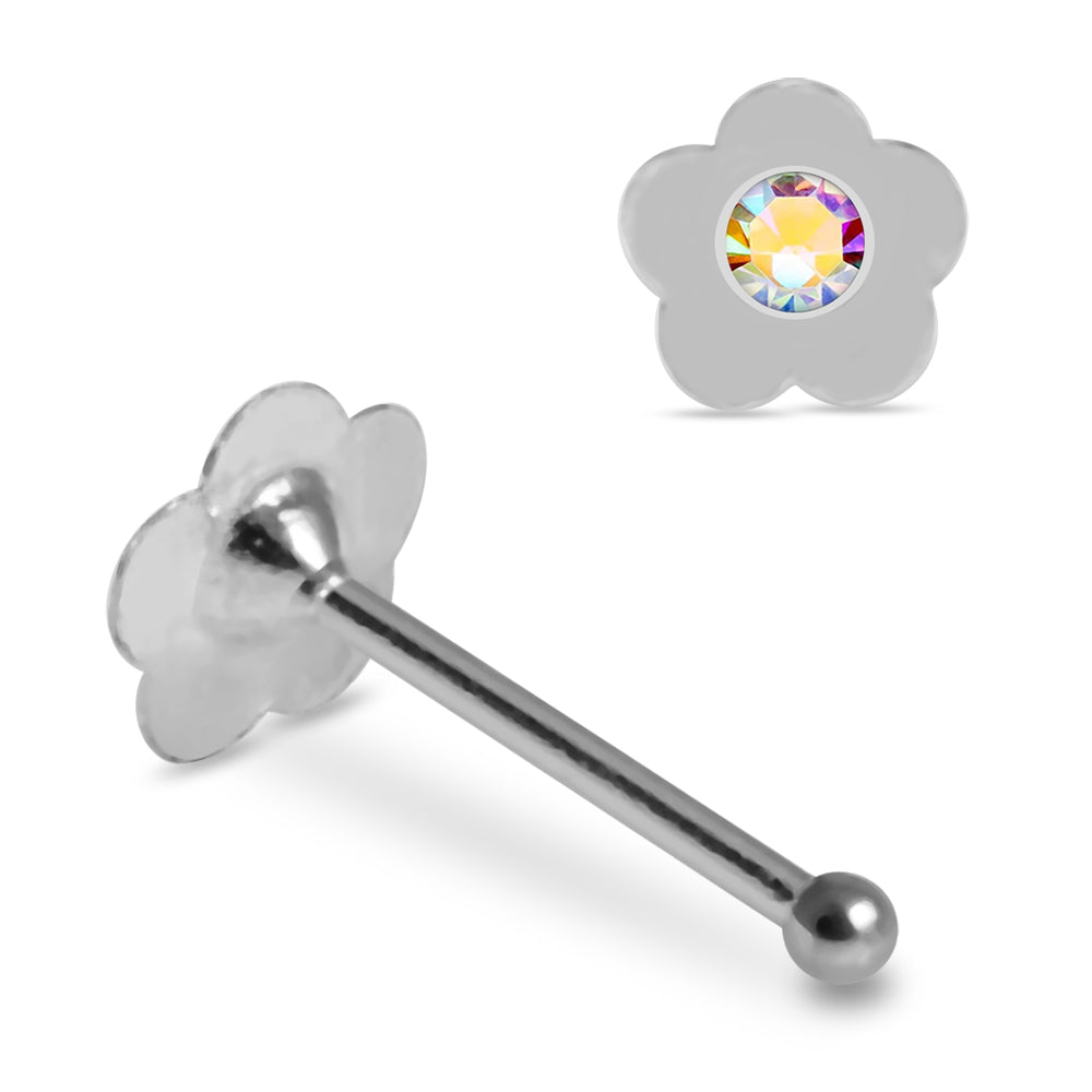 Set of 10pcs Mix 925 Sterling Silver Jewelled Flower Ball End Nose stud Box - Monster Piercing