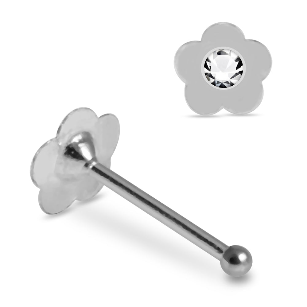 Set of 10pcs Mix 925 Sterling Silver Jewelled Flower Ball End Nose stud Box - Monster Piercing