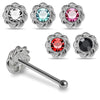 925 Sterling Silver 5pcs CZ Jewelled Flower Design Ball End Nose stud Box