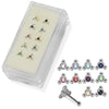 925 Sterling Silver 10pcs CZ Jewelled Triple Dot  Ball End Nose stud Box