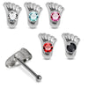 925 Sterling Silver 5pcs CZ Jewelled Foot Design Ball End Nose stud Box