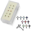 925 Sterling Silver 10pcs CZ Jewelled Cross Ball End Nose stud Box