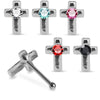 925 Sterling Silver 5pcs CZ Jewelled Cross Ball End Nose stud Box