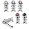 925 Sterling Silver 5pcs CZ Jewelled Fish Bone Design Ball End Nose stud Box