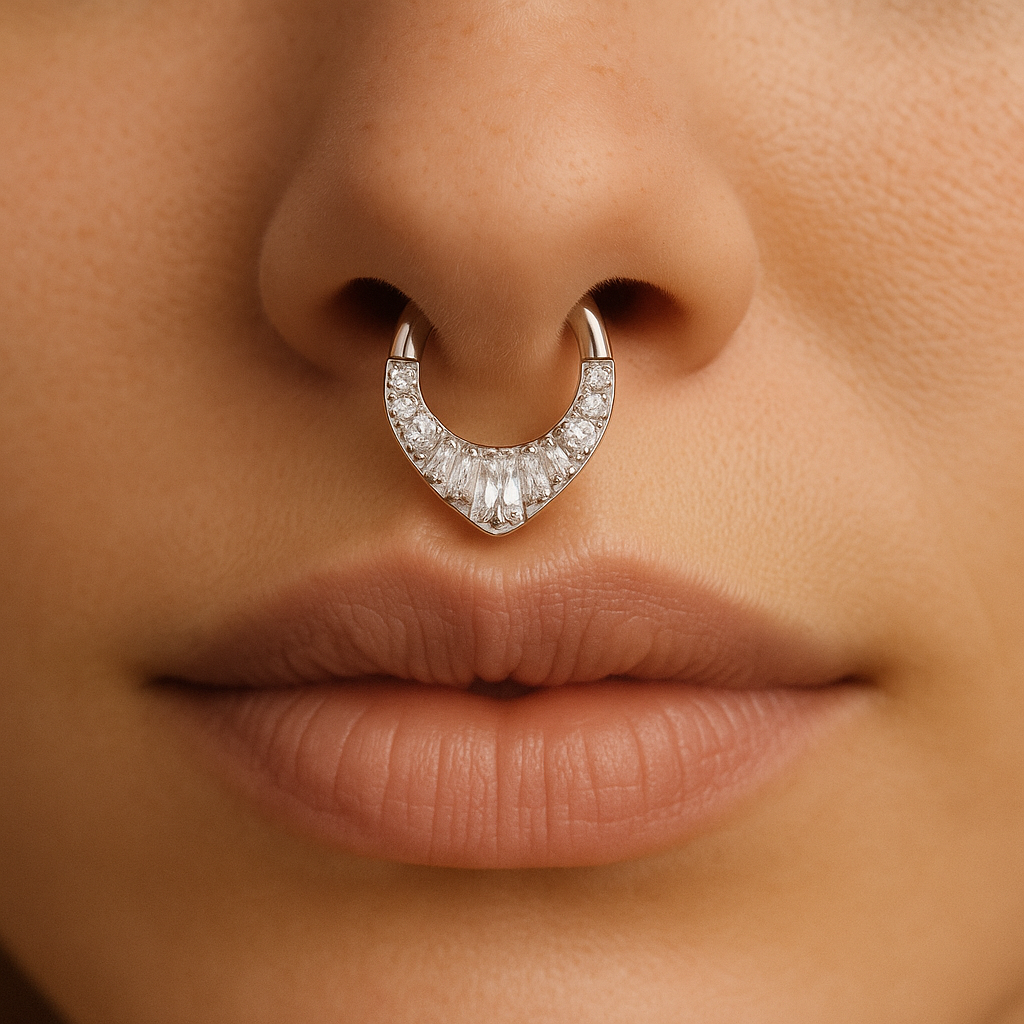 G23 Titanium Teardrop Cubic Zirconia Studded Flat Hinged Segment Clicker Ring - Monster Piercing