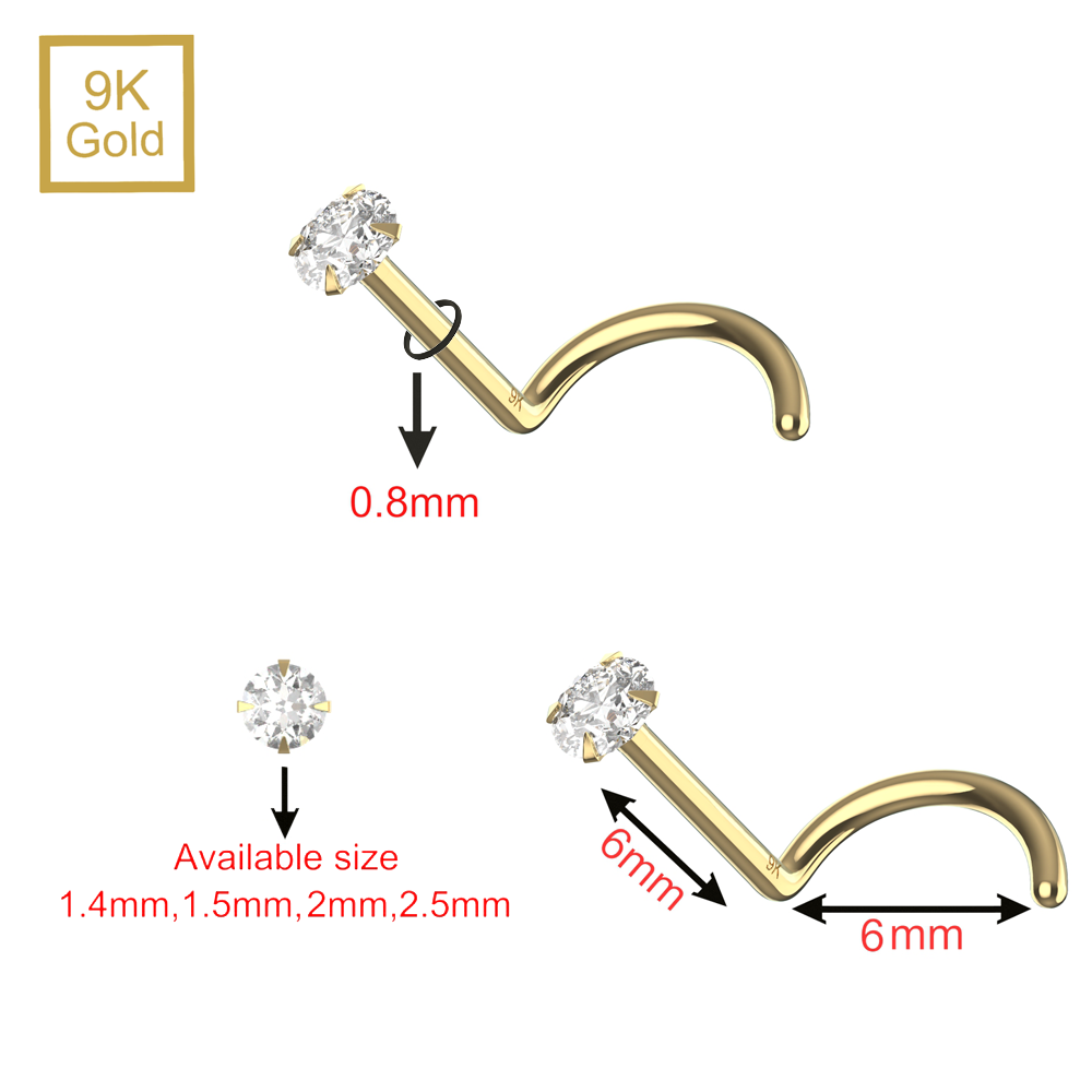 9K Gold with Genuine Diamond Nose Screw - Monster Piercing