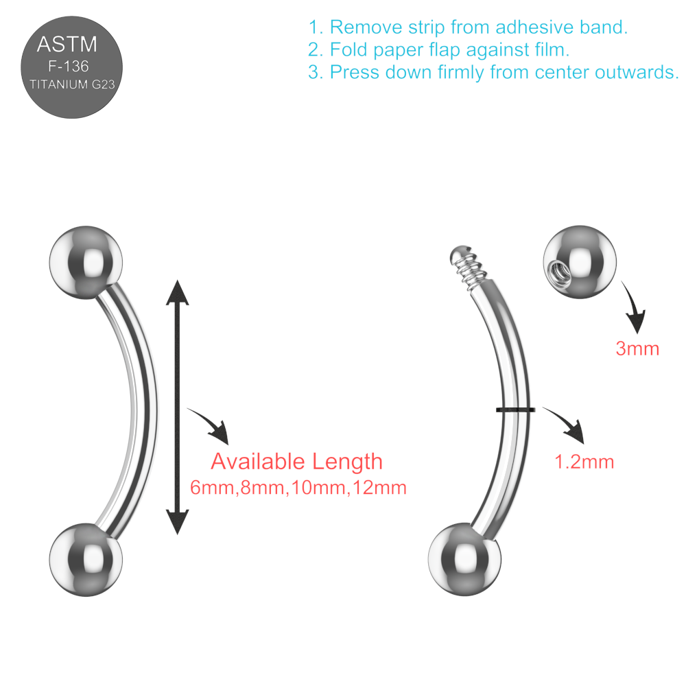 EO Gas Sterilised G23 Titanium Internally Threaded Ball End Curved Bar - Monster Piercing