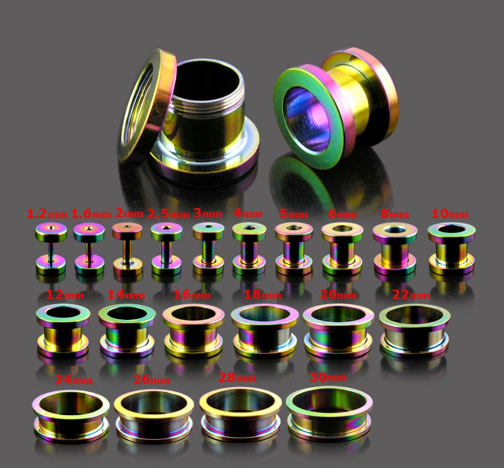316L Surgical Steel Basic  Rainbow External Threaded Tunnel - Monster Piercing