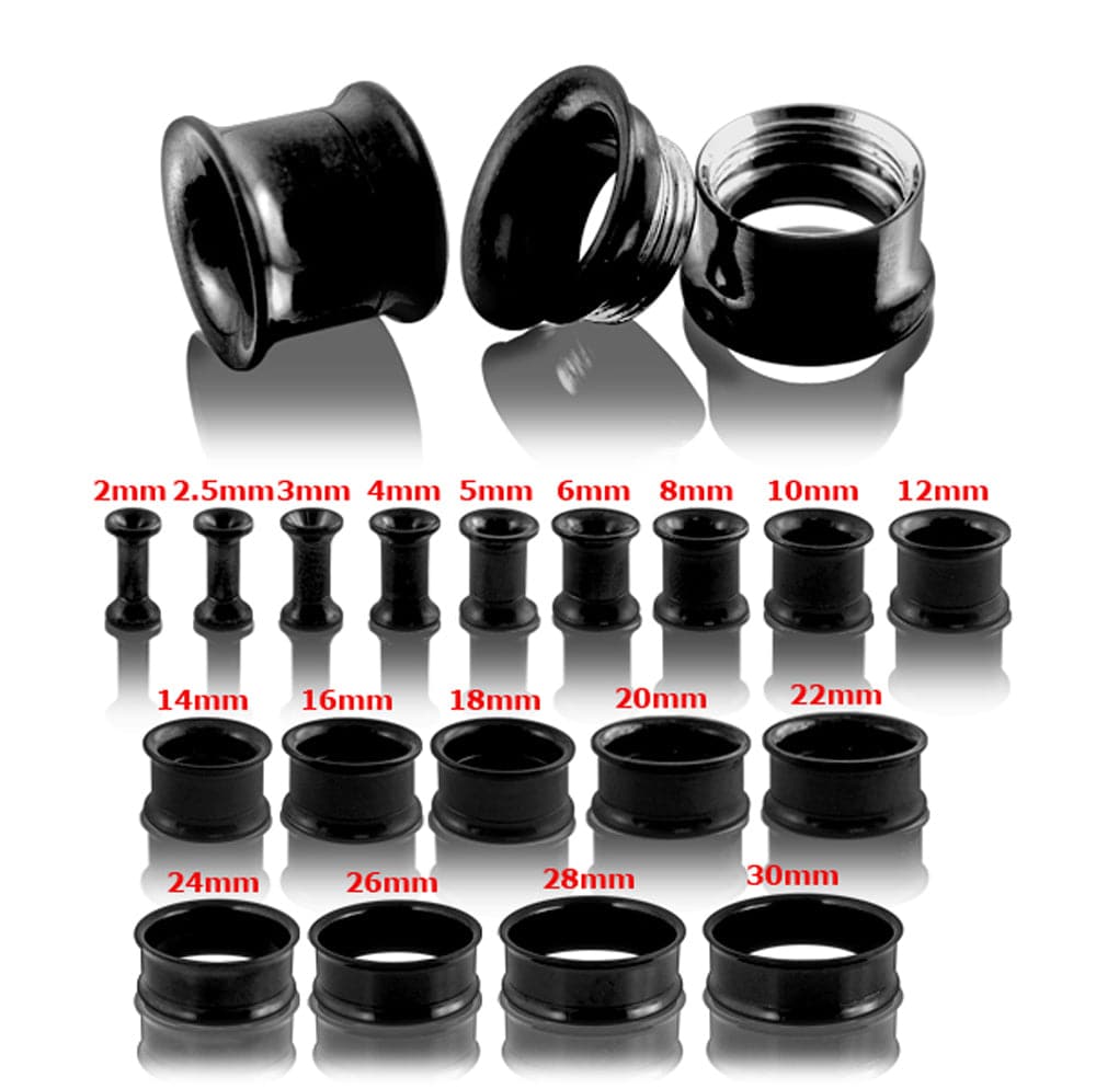 316L Surgical Steel Double Flared Black Internally Threaded Tunnel - Monster Piercing