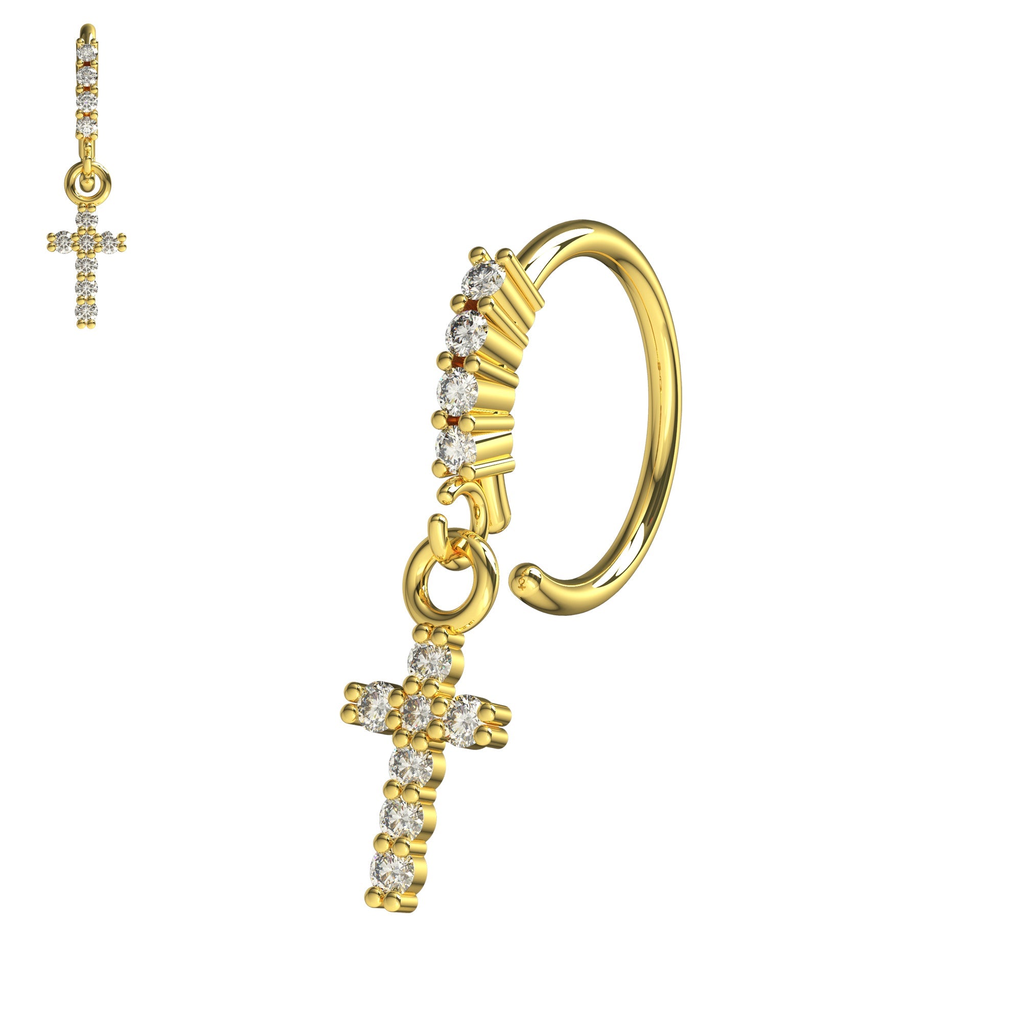 316L Surgical Steel CZ Jewelled Cross Hinged Drop Earring - Monster Piercing