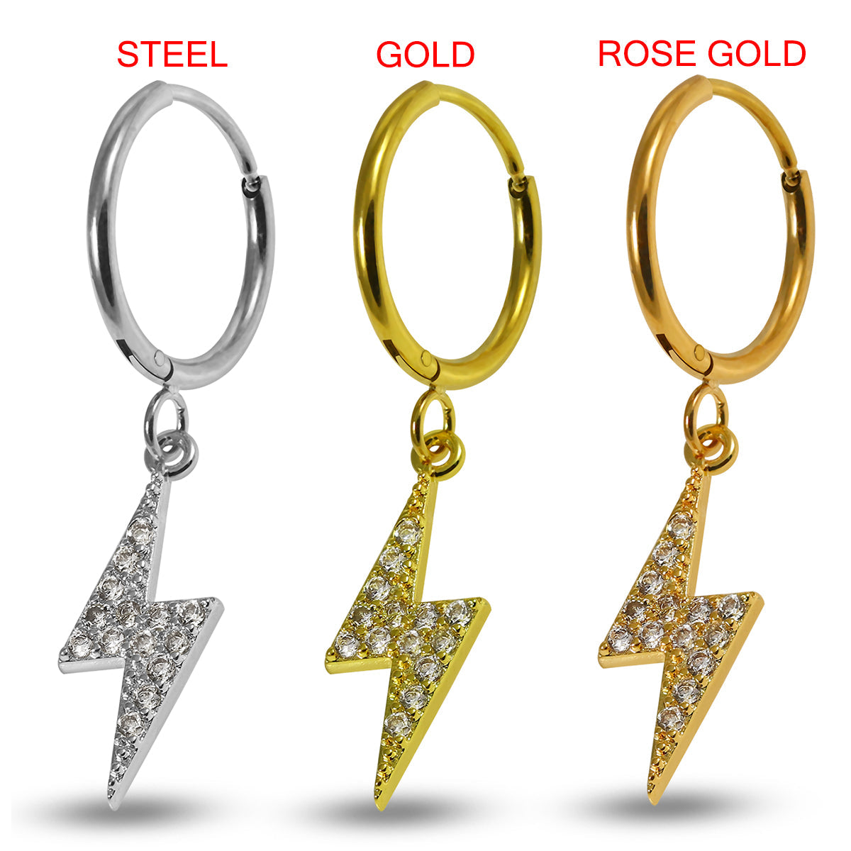 316L Surgical Steel CZ Jewelled Dangling Flash Hinged Earring Pair - Monster Piercing