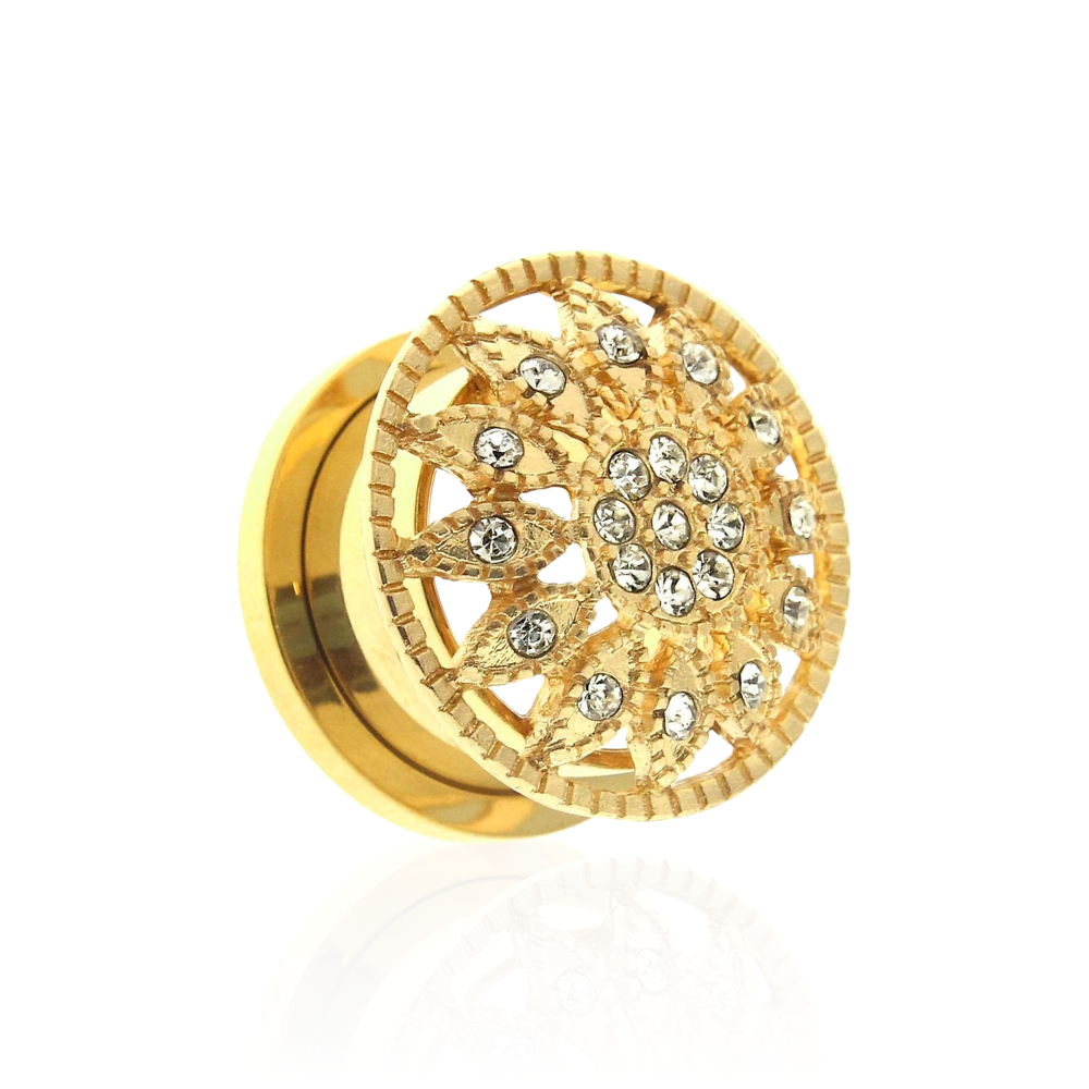 316L Surgical Steel Gold PVD Micro Jewelled Ear Flesh Tunnel - Monster Piercing