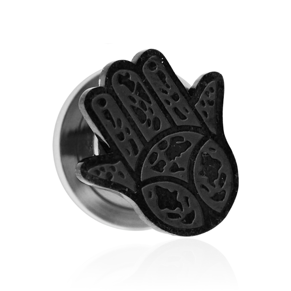 316L Surgical Steel Black Hamsa Hand Internally Threaded Tunnel - Monster Piercing
