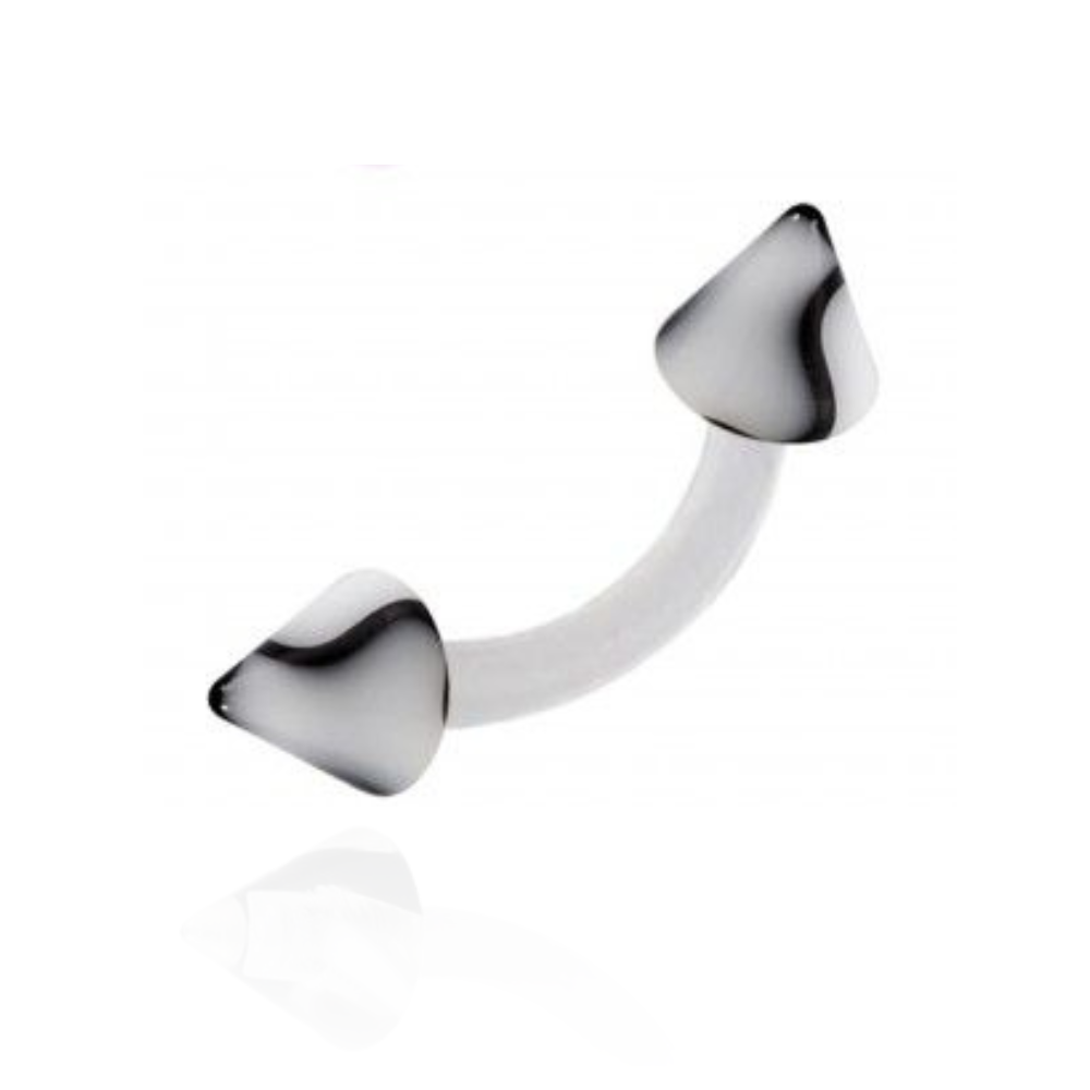 White UV Curved Bar with Printed UV Cone (Pack of 10) - Monster Piercing