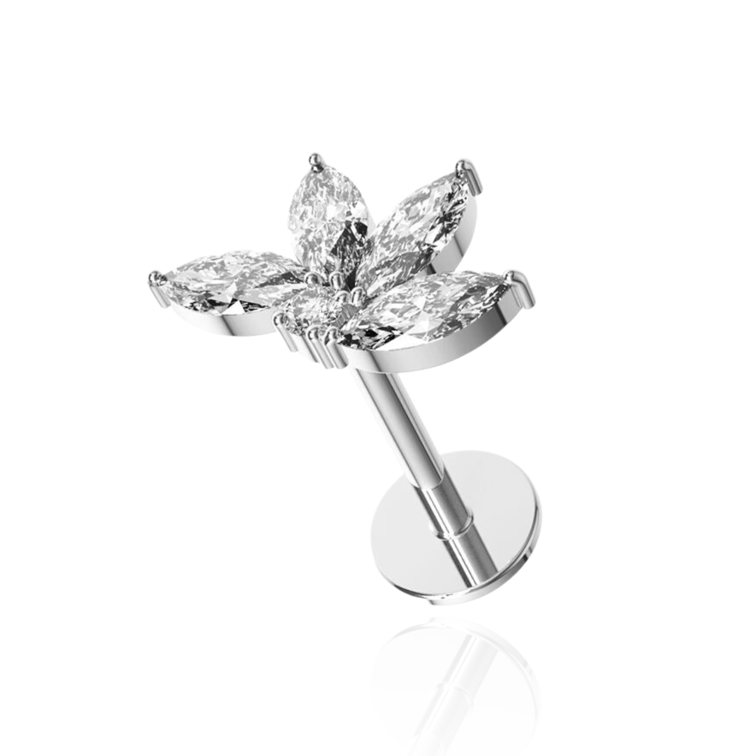 316L Surgical Steel Jewelled Floral Design Cartilage Ear Stud - Monster Piercing