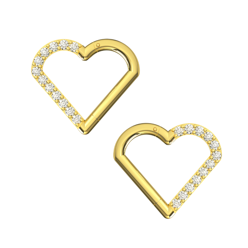 316L Surgical Steel CZ Jewelled Heart Hinged Segment Clicker Ring - Monster Piercing