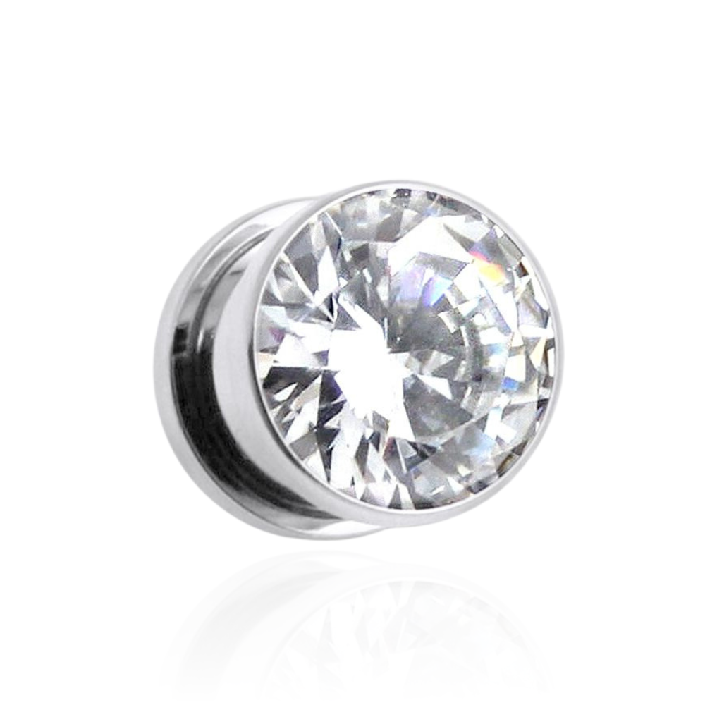 316L Surgical Steel Bezel Set Cubic Zirconia External Threaded Tunnel - Monster Piercing