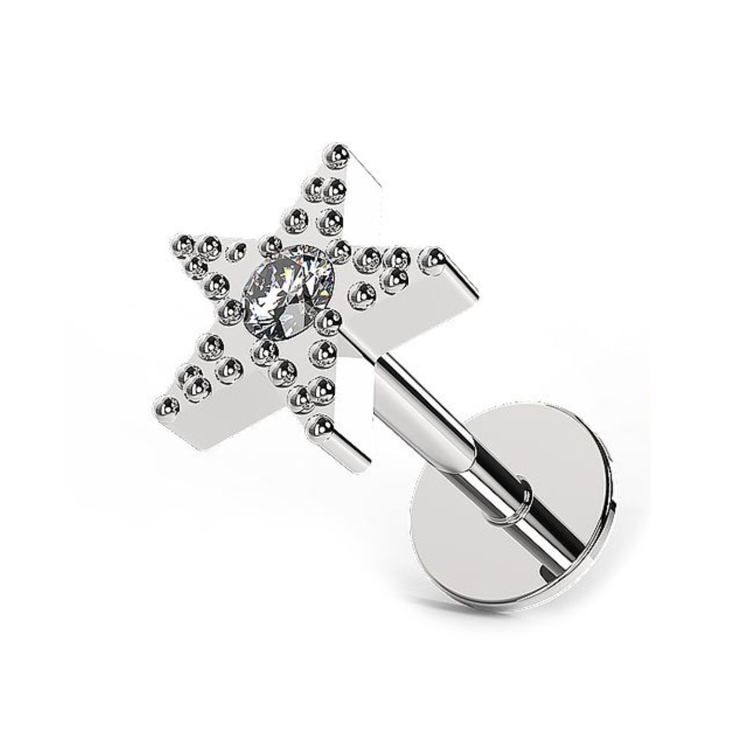 316L Surgical Steel Jewelled Star Cartilage Ear Stud - Monster Piercing