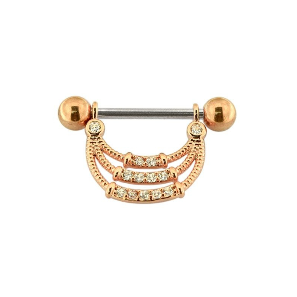 316L Surgical Steel Micro Jewelled Tri Rope Nipple Bar - Monster Piercing