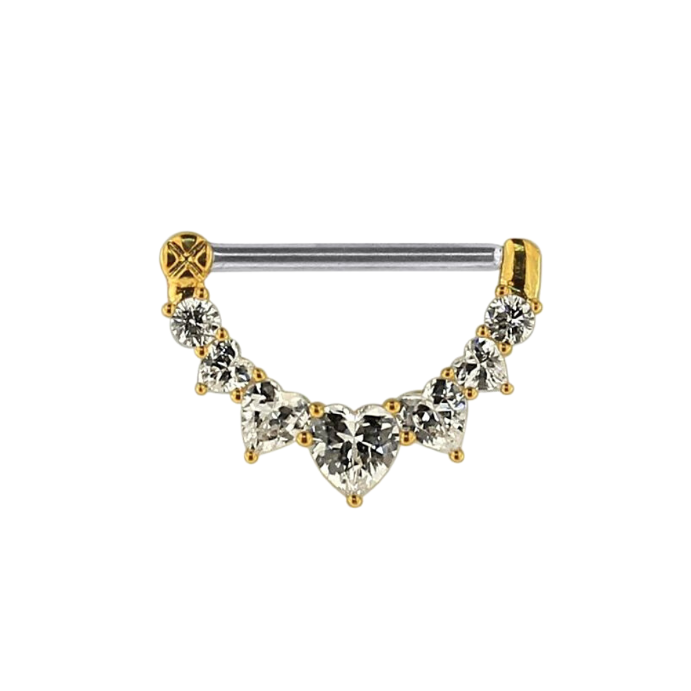 316L Surgical Steel Jewelled Heart Nipple Clicker Ring - Monster Piercing
