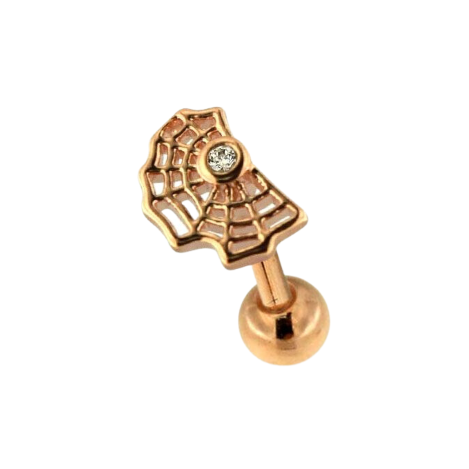 316L Surgical Steel Tiny Jewelled Spider Web Flat-Back Cartilage Ear Stud - Monster Piercing